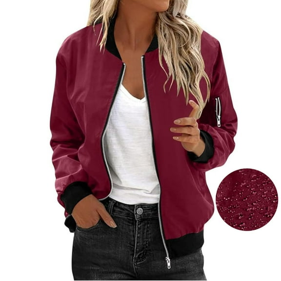 iHPH7 Waterproof Jackets for Women Casual Outerwear Lightweight Rain Jacket Women Zipper Jacket Women Windbreaker Jacket Women Light Jackets for Women Fall Womens Clothes Red M