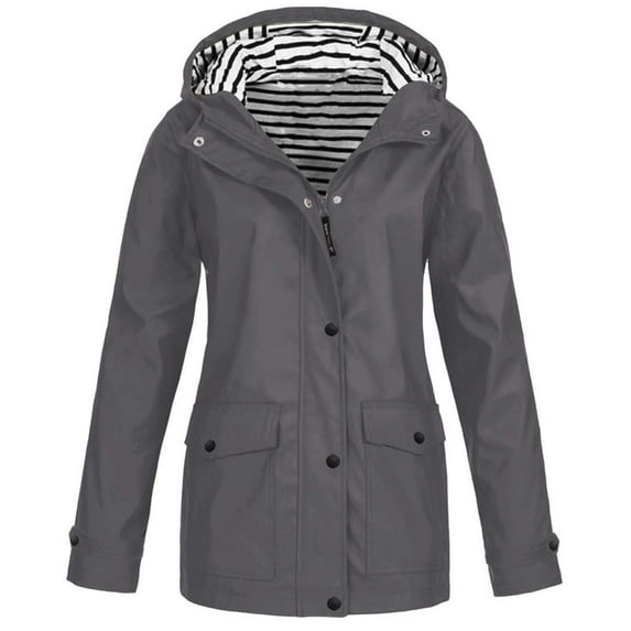iHPH7 Waterproof Windbreaker Women Long Raincoat for Women Workout Jackets for Woman Zip Up Jacket Waterproof Trench Coat Women's Outerwear Womens Fall Jackets Gray M