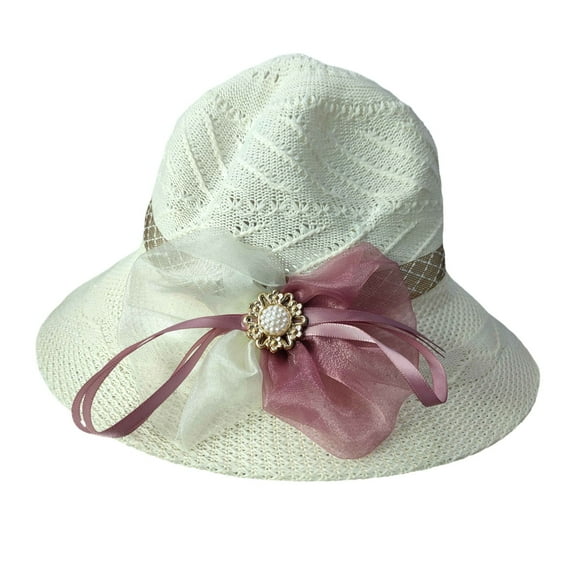 iHPH7 Wide Brim Sun Hat Straw Caps Sun Protective Beach Hats Straw Hats for Men Wide Brim Sun Hats for Women, White 1 One Size