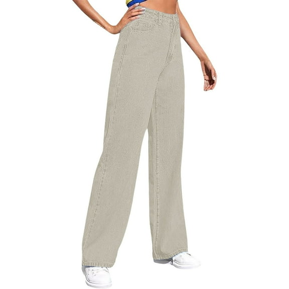 iHPH7 Wide Leg Jeans Woman Light Wash Jeans Women High Waisted Jeans for Women Casual Pants for Women Straight Leg Jeans for Women Fall Fashion Womens Fall Pants Khaki XXL