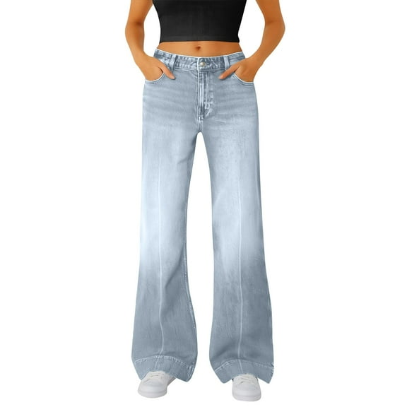 iHPH7 Wide Leg Jeans Woman Pantalones Para Mujer Baggy Jeans Fall Clothes Mid Rise Jeans for Women Y2k Jeans Casual Pants for Women Light Blue XL