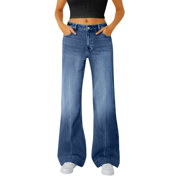 iHPH7 Wide Leg Jeans Woman Work Pants for Women Baggy Jeans Vintage Jeans Mid Rise Jeans for Women's Jeans Loose Jeans for Women Blue L