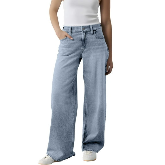 iHPH7 Wide Leg Jeans for Women's Jeans Baggy Jeans Y2k Jeans Mid Rise Jeans for Women Work Pants for Women Loose Jeans for Women Light Blue M