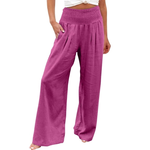 iHPH7 Wide Leg Linen Pants Women Linen Palazzo Pants Summer Boho Wide Leg High Waist Casual Lounge Pant 2026 Beach Travel Vacation Outfits (S-XXL)