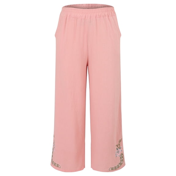 iHPH7 Wide Leg Linen Pants for Women Pull On Pants for Women Wide Leg Pants Woman Womens Fall Pants Palazzo Pants for Women Linen Clothing Linen Pants Women Pink 3XL