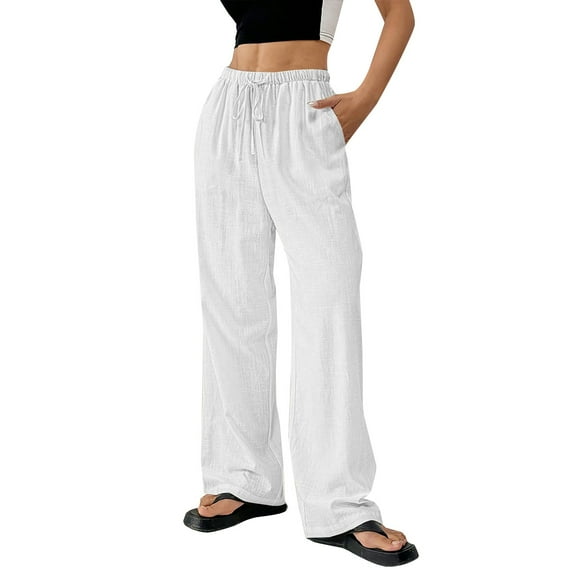 iHPH7 Wide Leg Pants Woman, Palazzo Pants for Women, Linen Pants Women, Wide Leg Linen Pants for Women, Gauze Pants, White S