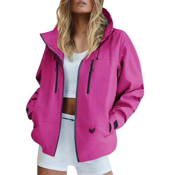 iHPH7 Windbreaker Jacket Women Hiking Rain Jacket Women Womens Raincoats Waterproof with Hood Waterproof Trench Coat Women Hooded Rain Coats for Women Womens Fall Clothing Hot Pink XXL