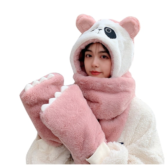iHPH7 Winter Accessories for Women Furry Hat Winter Scarf Winter Hats for Women Christmas Gifts Hat and Scarf Set for Women Hooded Scarf for Women Pink One Size