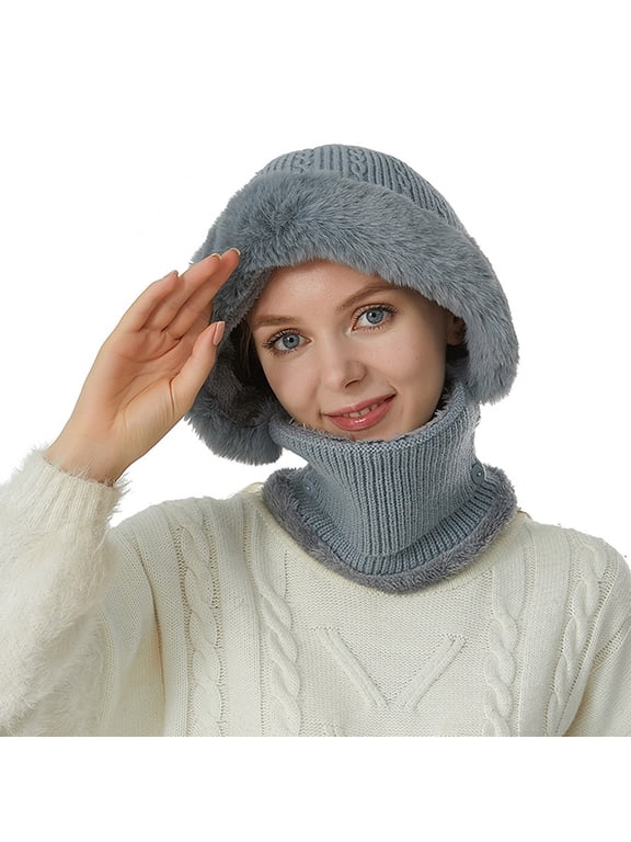 Winter Accessories for Women Hat Scarf Neck Warmer Gorros De Frio Para Mujeres Winter Scarf Winter Hats for Women Hooded Scarf for Women Gray One Size