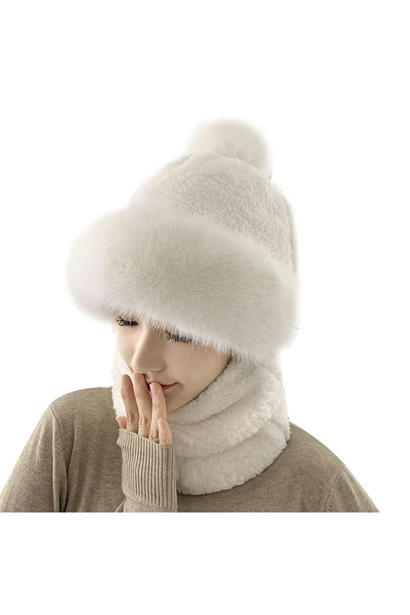 Winter Accessories for Women Neck Warmer Hat Scarf Hat with Scarf Attached Winter Scarf One Piece Cold Scarf Hats Gorros De Frio Para Mujeres White One Size