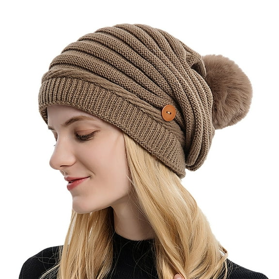 iHPH7 Winter Accessories for Women Skull Cap for Winter Knit Hat Beanies Y2k Slouchy Beanie Skull Cap Women Wool Hat Khaki One Size