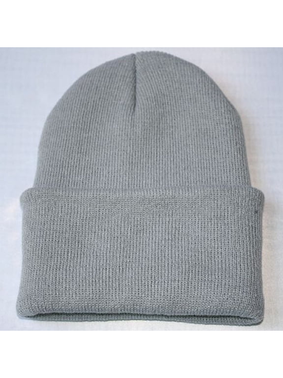 Winter Beanie for Men Women Soft Warm Knit Hat Cuffed Cap Gray One Size