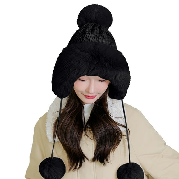 iHPH7 Winter Hats for Women Faux Fur Hat Fur Hat for Women Winter Beanie Winter Accessories for Women Warm Hats for Women Winter Caps for Women Black One Size
