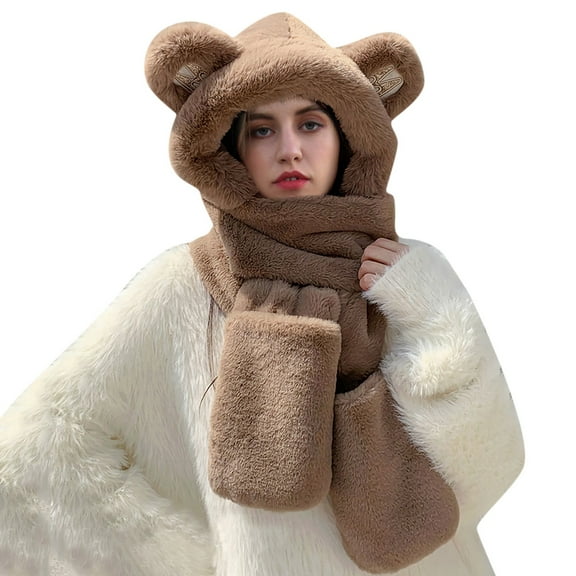 iHPH7 Winter Hats for Women Scarves for Women Furry Hat Winter Accessories for Women Christmas Gifts Hat and Scarf Set for Women Winter Scarf Coffee One Size