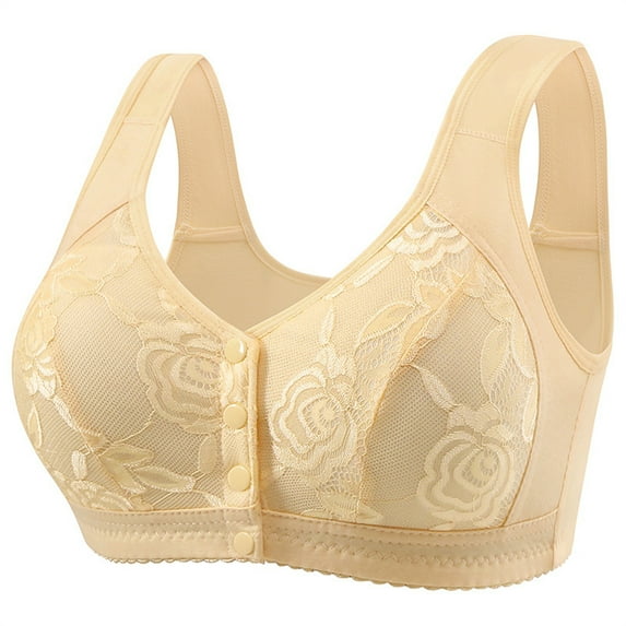 iHPH7 Wireless Front Closure Bras for Women Everyday Sleep Bras Snap Closing Bra Daisy Bras for Older Women Snap Front Bra Full Coverage Convenient Snap No Underwire Soft Beige 38