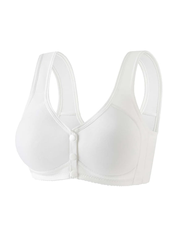 Wireless Front Closure Bras for Women Front Clasp Bralette Everyday Sleep Bras Snap Closing Bra Push Up Bra Front Button Wireless Bras Senior Comfort Bras Full Coverage White 36