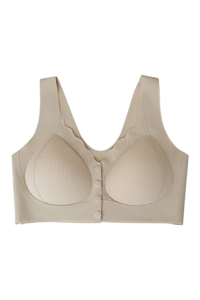 Wireless Front Closure Bras for Women Senior Comfort Bras Front Button Front Clasp Full Coverage Post Surgery Bra Wireless Bras Front Open Bras for Women Snap Front Bra Beige XXL