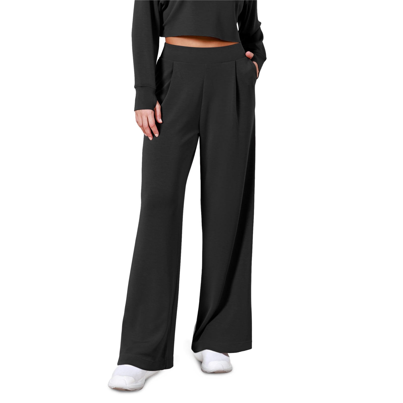 Miswek Women's Wide Leg Pants - High Waist, Stretchy Business Casual Trousers With Pockets