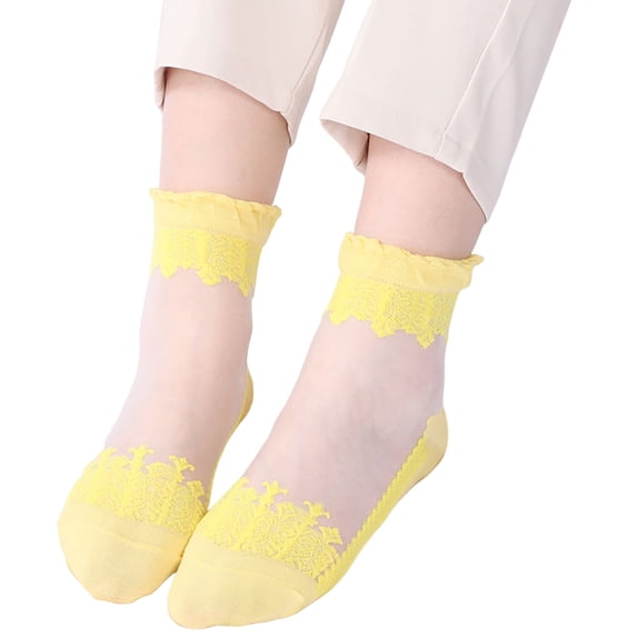 iHPH7 Women Sheer Socks Sheer Ankle Socks for Women Lace Socks Yellow One Size