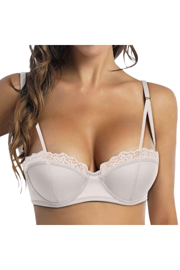 Women's Balconette Push Up Bra Lace Lightly Padded Bra Underwire Demi Bras White 32