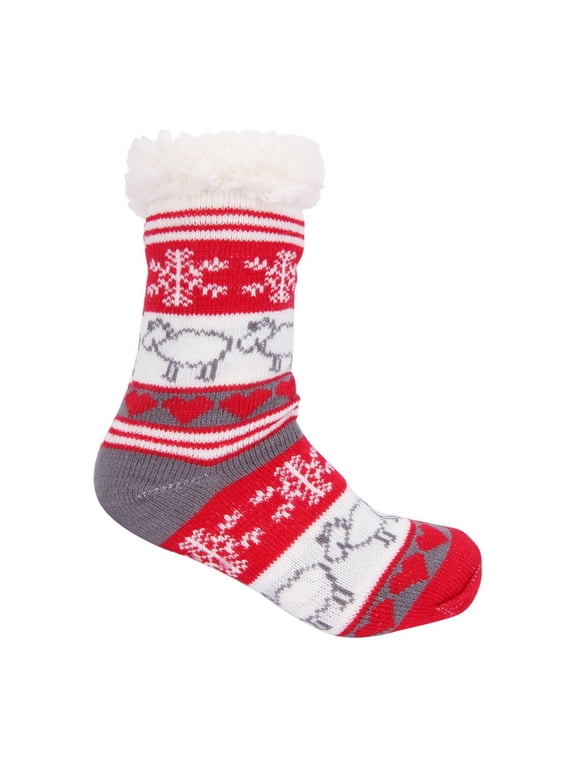 Women's Christmas Fuzzy Sherpa Lined Socks, Holiday Reindeer Snowflake Fluffy Bed Socks, Cozy Winter Warm Thick Sleeping Socks Gift Gray One Size