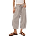 thumbnail image 1 of iHPH7 Women's Cotton Linen Capri Pants Wide Leg Cropped Pants Drawstring Waist Elastic Waist Loose Fit Harem Style Casual Summer Beach Vacation Lounge Daily Wear with Pockets Beige L, 1 of 6