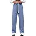 thumbnail image 1 of iHPH7 Women's Drawstring Straight Leg Jeans High Elastic Waisted Stretch Frayed Loose Fit Trouser Jeans Denim Pants Blue 3XL, 1 of 8