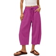 thumbnail image 1 of iHPH7 Women's Elastic Waist Cropped Trousers Cotton Linen Barrel Capris with Pockets Drawstring Casual Boho Summer Beach Lounge Bottoms Hot Pink S, 1 of 7