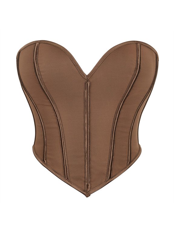 Women's Fashion Underbust Corset Belt Solid Lace Up Boned Bustier Waist Cincher Everyday Accessory Coffee L