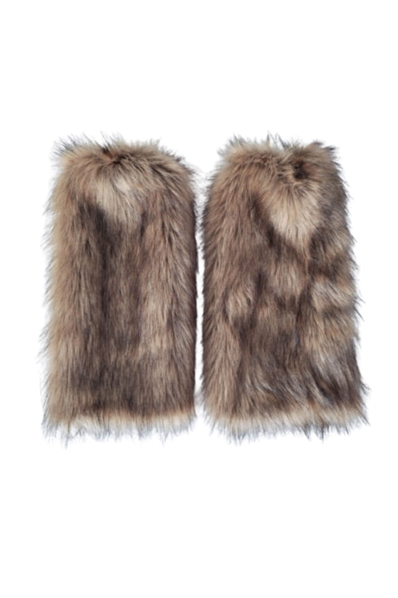 Women's Faux Fur Leg Warmers, Plush Soft Furry Fluffy Winter Long Boot Cuff Wrist Covers Boots Sleeves Khaki A