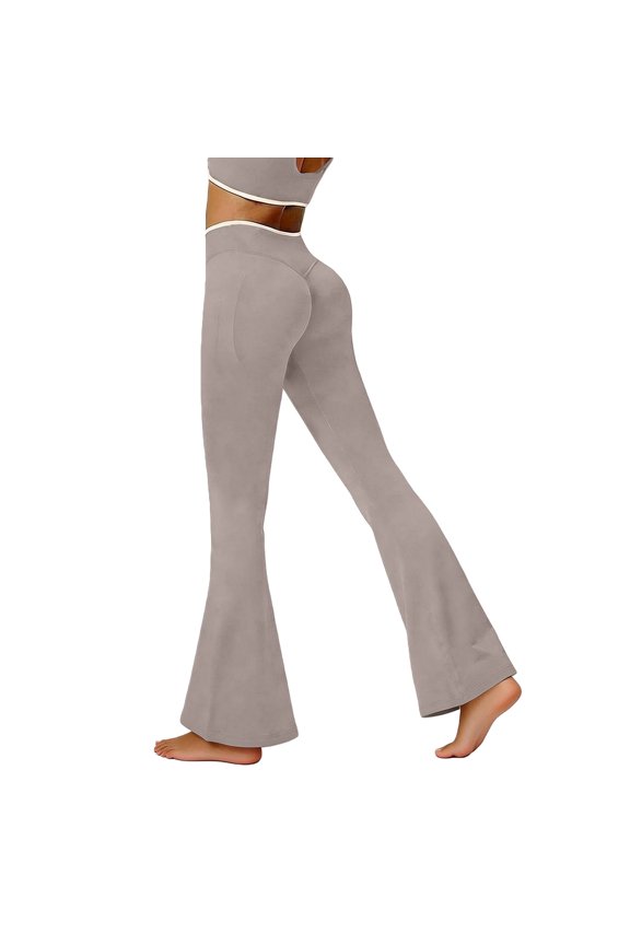 Women's Flare Yoga Pants High Waist Flared Leggings Bootcut Workout Pants Tummy Control Khaki M