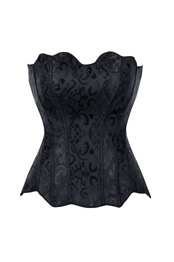 Women's Floral Brocade Overbust Corset Top Vintage Jacquard Bustier Waist Cincher Renaissance Bodice for Cosplay Party Black L