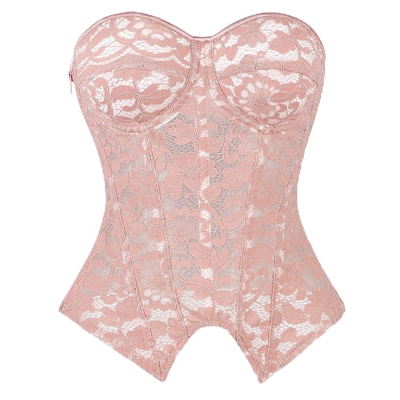 iHPH7 Women's Floral Lace Bustier Top Defined Cup Corset Side Zipper Waist Trainer Shapewear Evening Clubwear Pink S