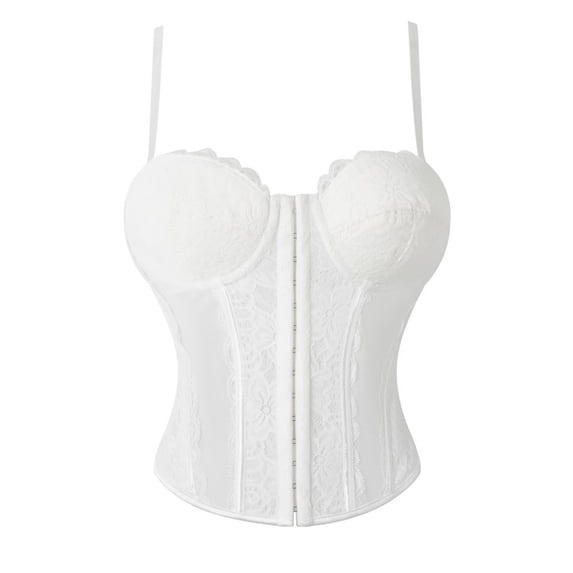 iHPH7 Women's Floral Lace Corset Top Sheer Mesh Bustier Spaghetti Strap Underwire Waist Shapewear Y2k Fashion Clubwear Bodice White L