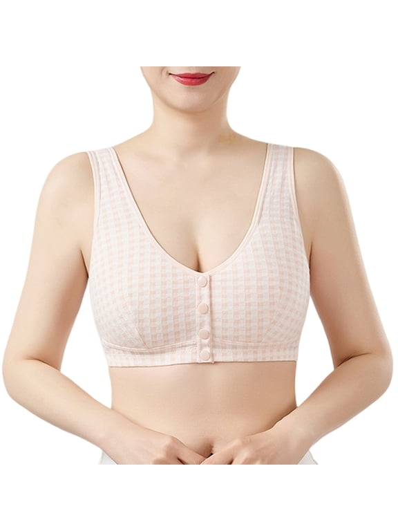Women's Front Closure No Underwire Bra Full Coverage Comfort Sleep Bralette Floral Print Wide Strap Lounge Apparel Pink 32