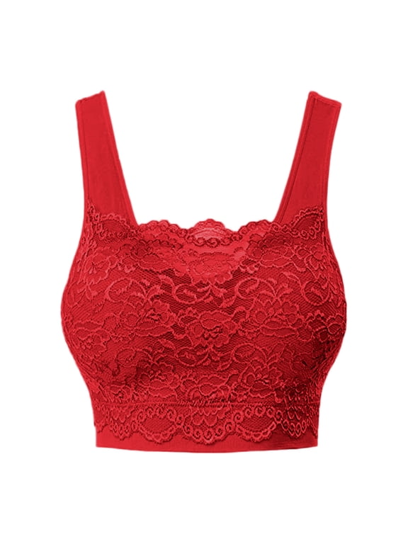 Women's Full Coverage Lace Bra Wireless Padded Comfort Sleep Bralette Wide Straps Everyday Comfortable Bras for Women Red 3XL