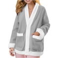 thumbnail image 1 of iHPH7 Women's Fuzzy Button Down Cardigan Fleece Loungewear Soft Plush Bed Jacket V Neck House Coat with Pockets Cozy Sleepwear for Winter Nights Gray XXL, 1 of 7