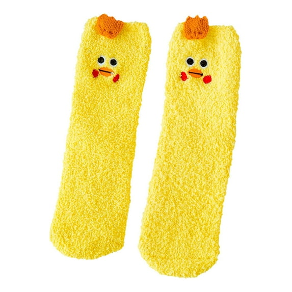 iHPH7 Women's Fuzzy Socks Mid Crew Socks Warm Fuzzy Socks Winter Socks for Women Fuzzy Slipper Socks Cute Crew Socks for Women Soft Socks Yellow One Size