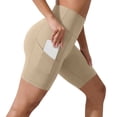 thumbnail image 1 of iHPH7 Women's High Waisted Biker Shorts with Pockets Yoga Workout Shorts Athletic Running Gym Tummy Control Stretchy Side Pockets Loose Fit Casual Summer Activewear Beige L, 1 of 4