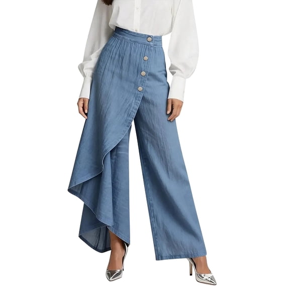 iHPH7 Women's High Waisted Wide Leg Jeans Asymmetric Hem Button Front Denim Pants Stretchy Casual Trousers High Rise Flare Palazzo with Pockets Trendy (S-3XL)