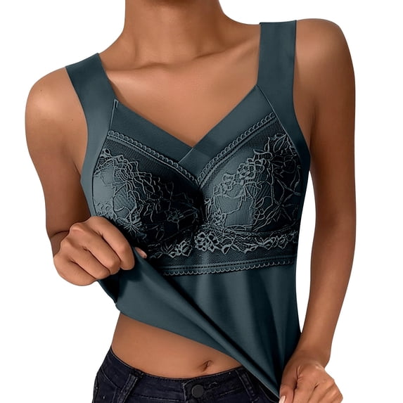 iHPH7 Women's Ice Silk Bralette Cami Tank Top with Removable Pads, Lace Embroidered Wireless Sleep Bra, V-neck Cooling Comfortable Stretchy Yoga & Lounge Vest Blue 3XL