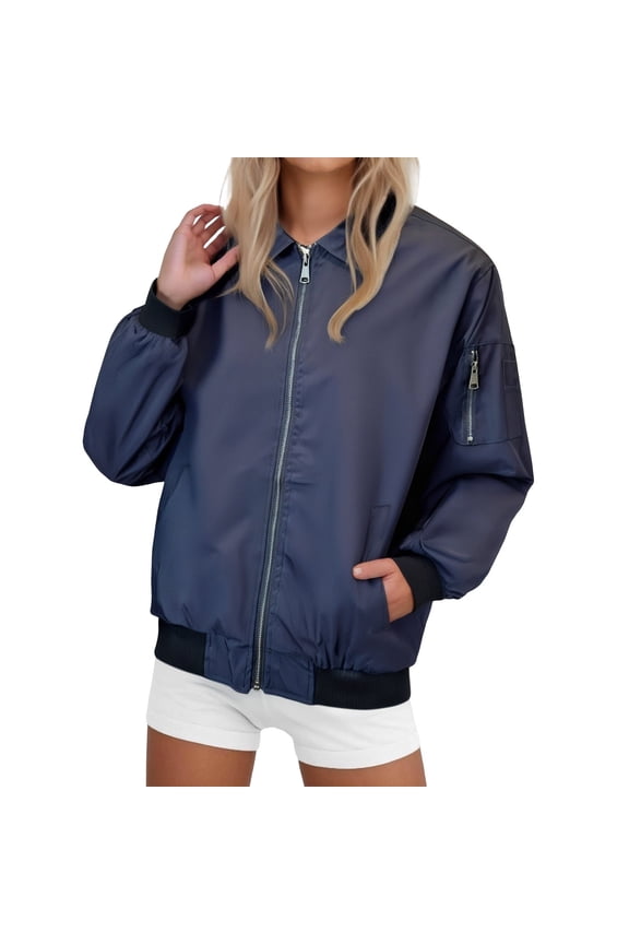 Women's Jackets Light Jackets for Women Fall Womens Clothes Womens Varsity Bomber Jacket Baggy Jacket Baggy Jacket Women's Outerwear Navy XXL