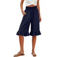 thumbnail image 1 of iHPH7 Women's Linen Blend High Waisted Capris Smocked Pedal Pushers with Pockets Wide Leg Ruffle Hem Cropped Pants Casual Summer Vacation Lounge Bottoms Navy XXL, 1 of 6