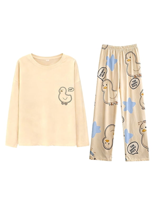Women's Pajama Set Long Sleeve Sleepwear Ladies Lounge Set Soft Pjs Loungewear 2026 2 Piece Lounge Set Women White M