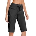 thumbnail image 1 of iHPH7 Women's Pedal Pushers Capri Pants Drawstring Waist with Pockets Side Slits Loose Fit Lightweight Casual Summer Cropped Pants Comfortable Elastic Pull-on Everyday Beach Active Wear Black XL, 1 of 8