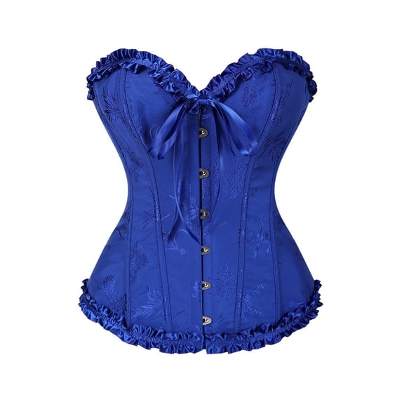 iHPH7 Women's Pink Floral Brocade Corset Top Sweetheart Neckline Overbust Bustier Lace Up Bodice Dark Blue XL