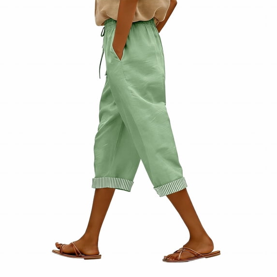 iHPH7 Women's Pull On Linen Capri Pants Cropped High Waisted Summer Capris (S-3XL)