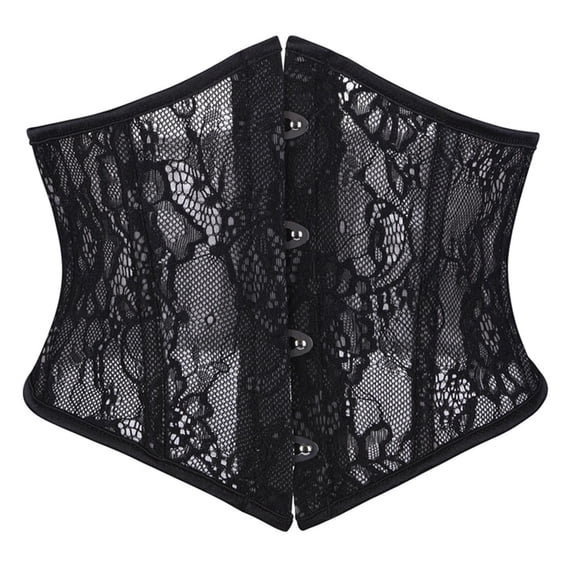 iHPH7 Women's Sheer Floral Lace Underbust Corset Vintage Boned Bustier Waist Cincher Bodice Black 2 L