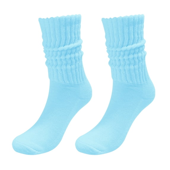 iHPH7 Women’s Slouch Socks Crew Boot Chunky Ribbed Cotton Scrunch Blue One Size