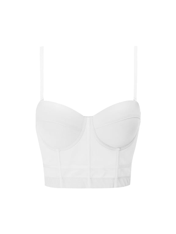 Women's Structured Cup Corset Top Sheer Mesh Boned Bustier Waist Cincher Y2k Fashion Streetwear Apparel White L